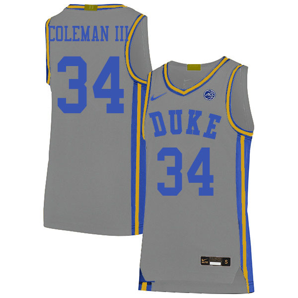 Men #34 Henry Coleman III Duke Blue Devils College Basketball Jerseys Sale-Gray